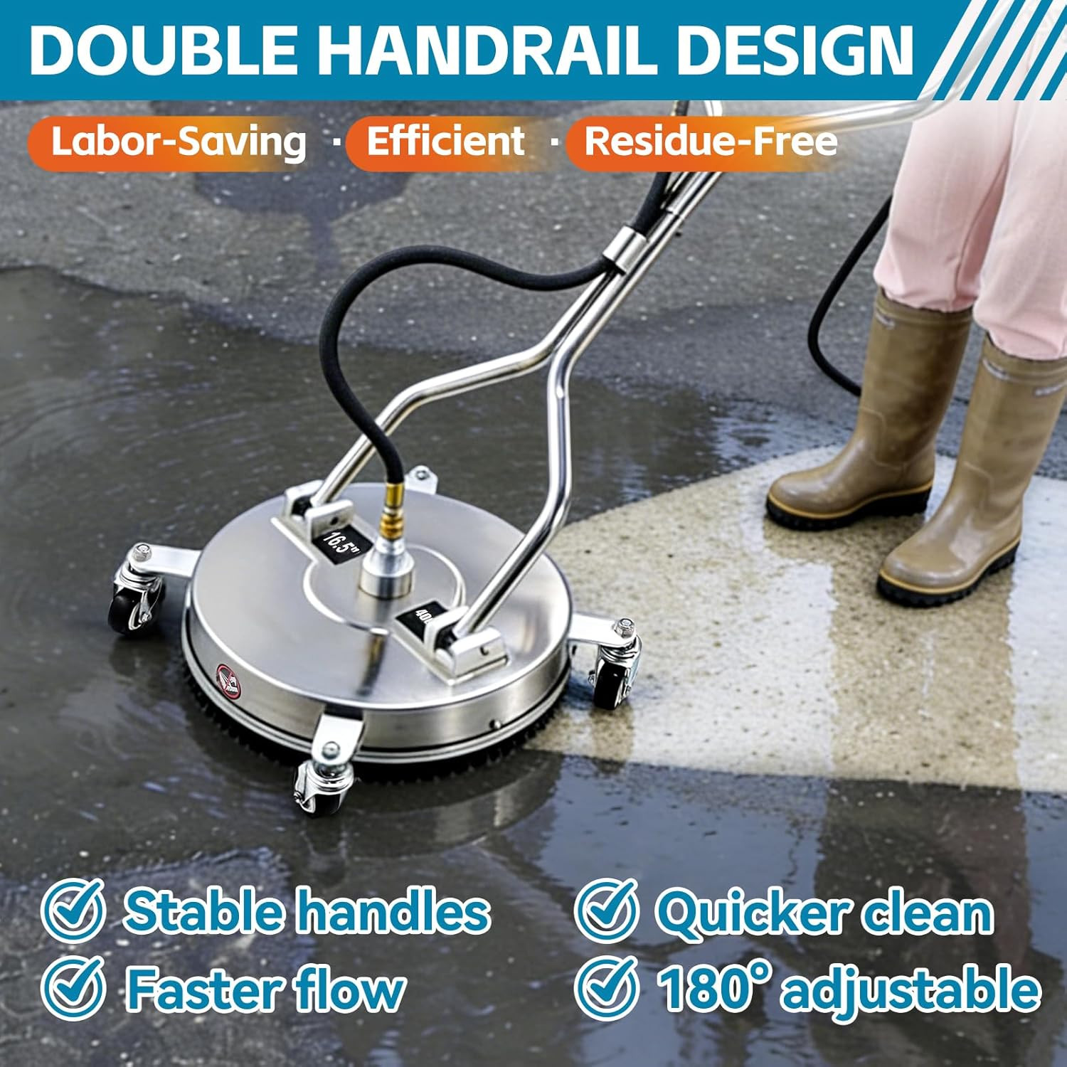 16.5″ Pressure Washer Surface Cleaner, Heavy-Duty Stainless Steel, Dual Handle,