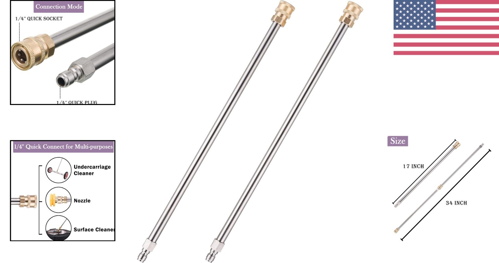 Adjustable 34-Inch Cleaning : 17-Inch Stainless Steel Power Washer Wand Set