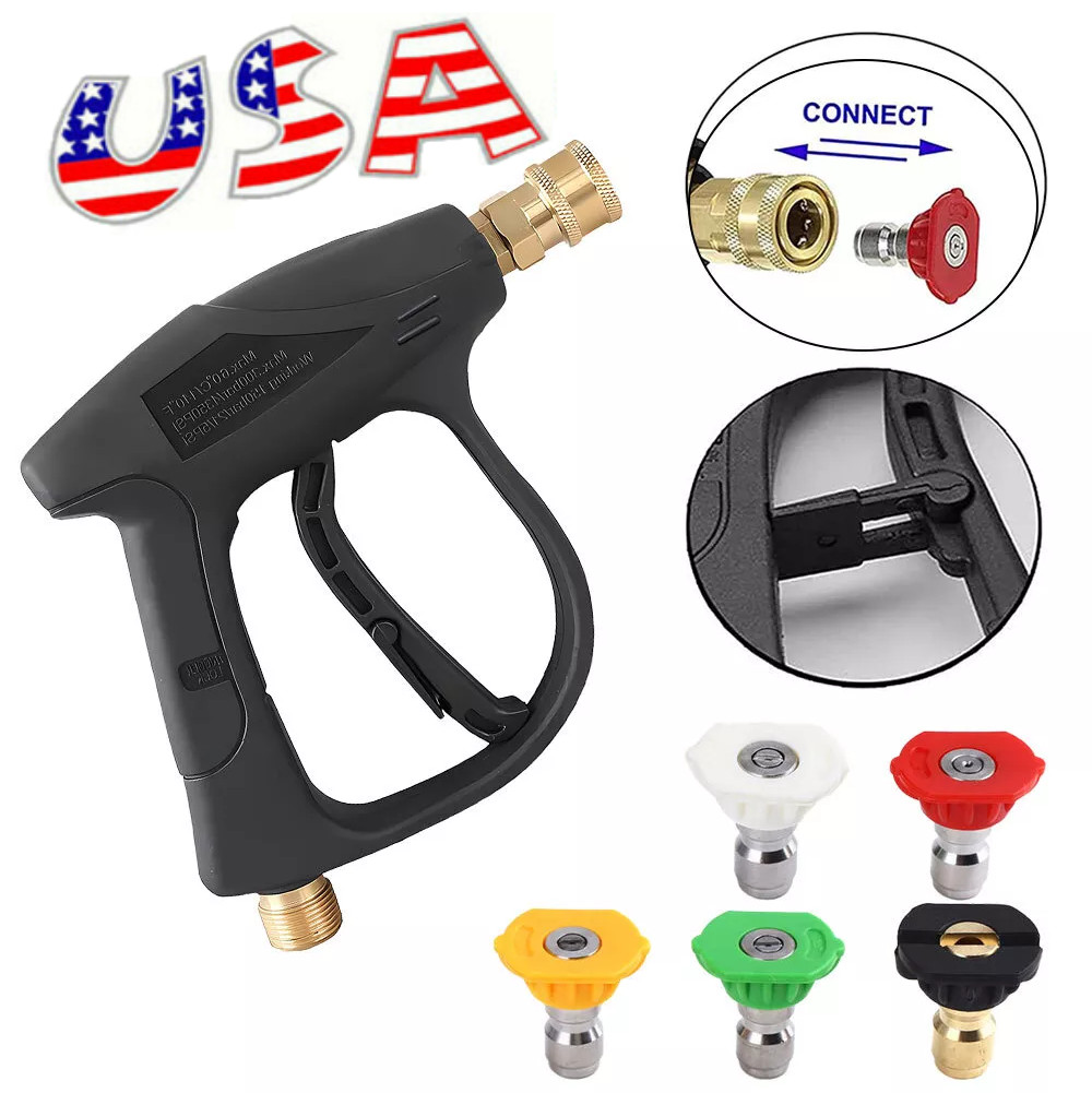 1/4″ High Pressure Washer Gun 4000 PSI Car Wash Foam Spray Short Wand w/5 Nozzle