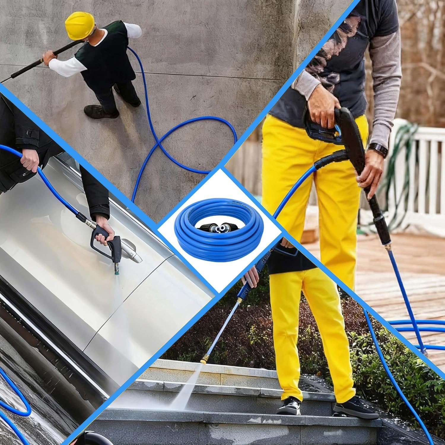 50FT Blue Pressure Washer Hose – 5800 PSI Kink-Resistant with Quick Connector