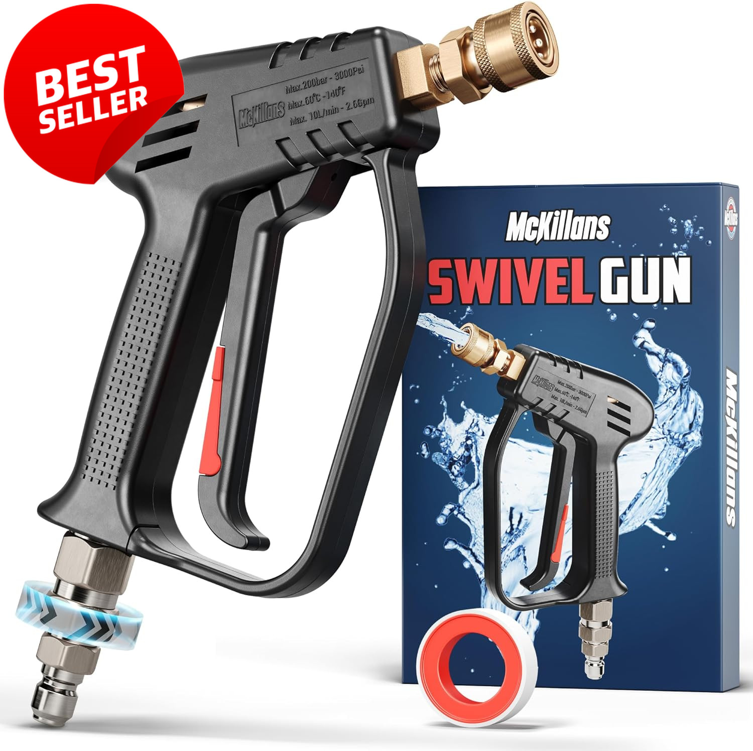 High Pressure Washer Gun Short Swivel 3/8″ Plug 1/4″ Quick Connect – US