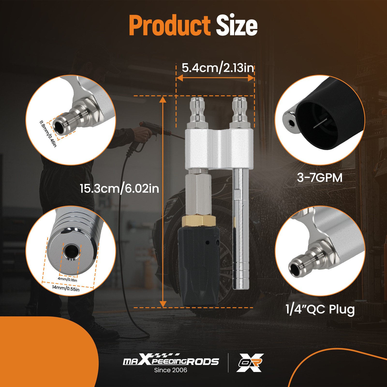 Adjustable Pressure Washer Nozzle 2-in-1 6000 PSI Soft Wash Tip 0-60° Spray