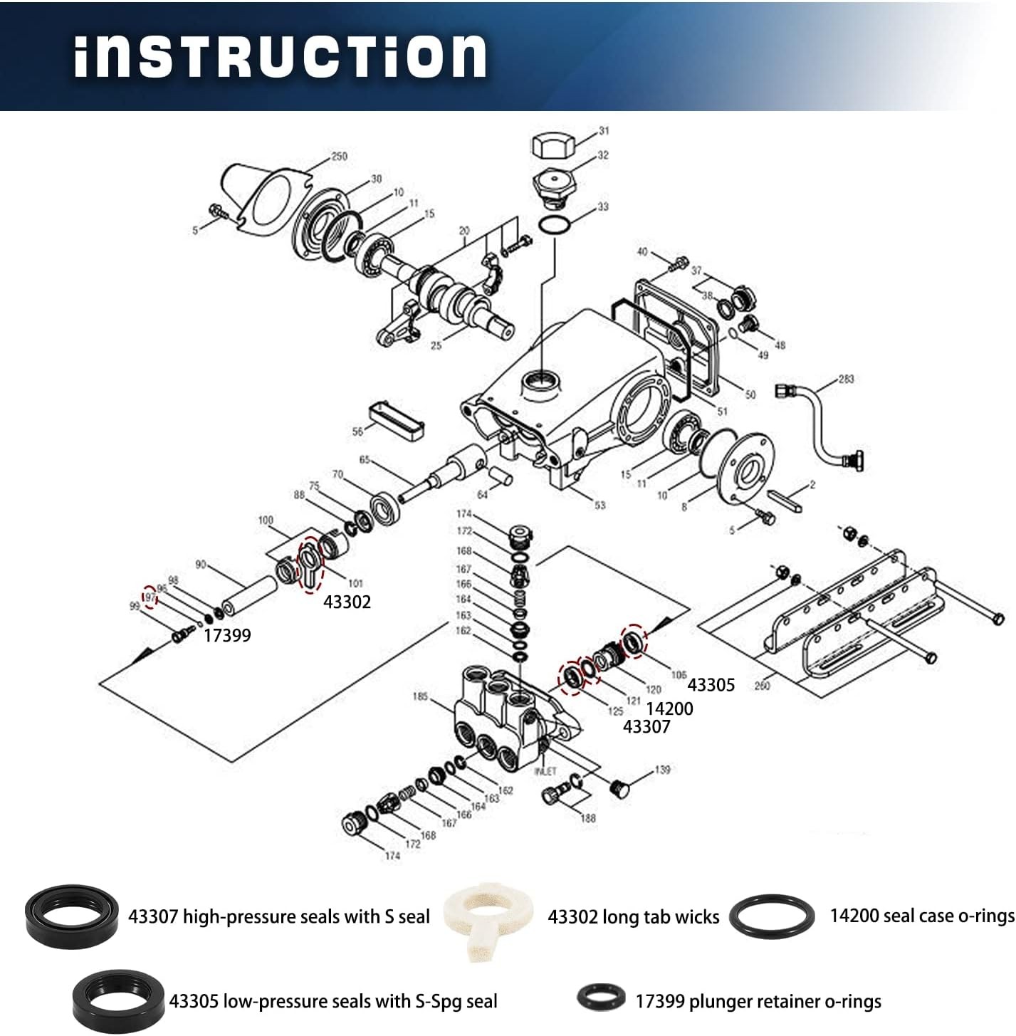 Replaces 30623 Seal Kit for Cat Pump 30 31 34 35 310 340 350 Pressure Washer