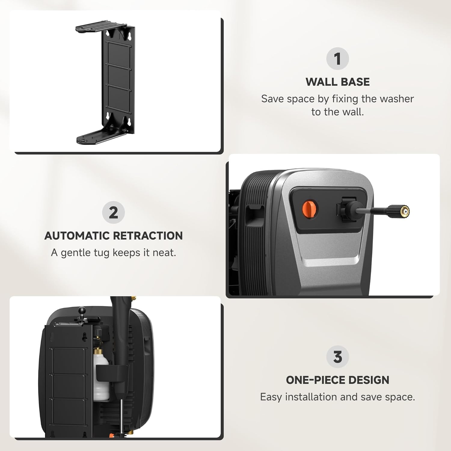 Giraffe Tools Grandfalls Retractable Pressure Washer G20, 2500 PSI 2.2 GPM, Wall
