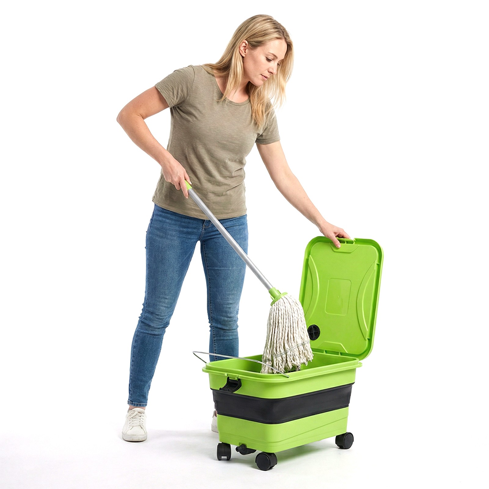 Window Car Cleaning Bucket Large with Handle Professional Cleaner Wash 22L Green
