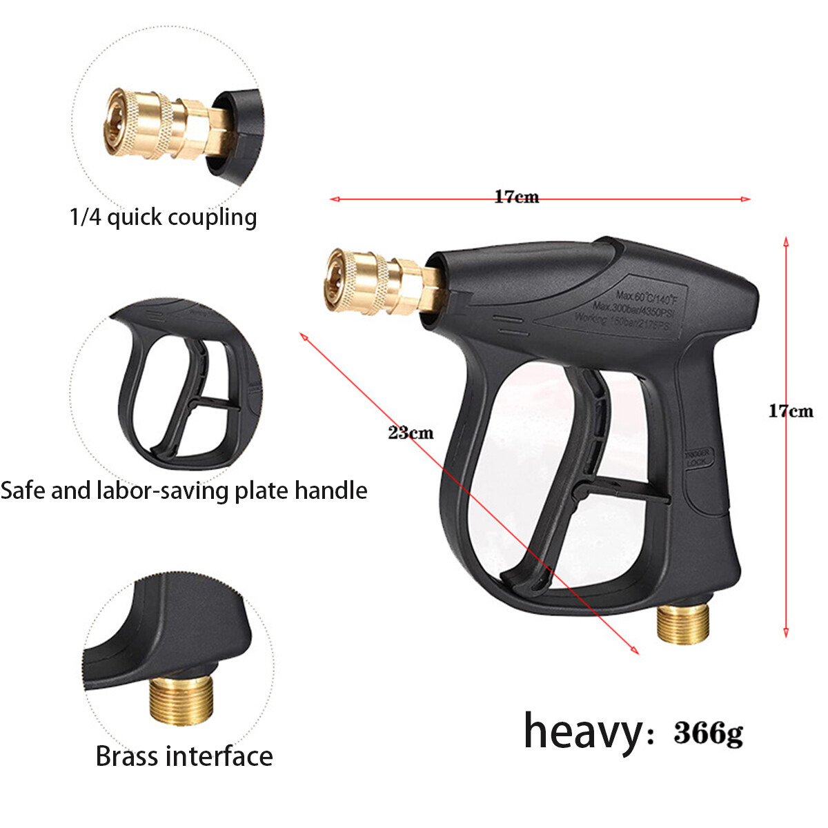 4350 PSI cleaning gun with 5 pressure washer nozzles 1/4″ quick coupler