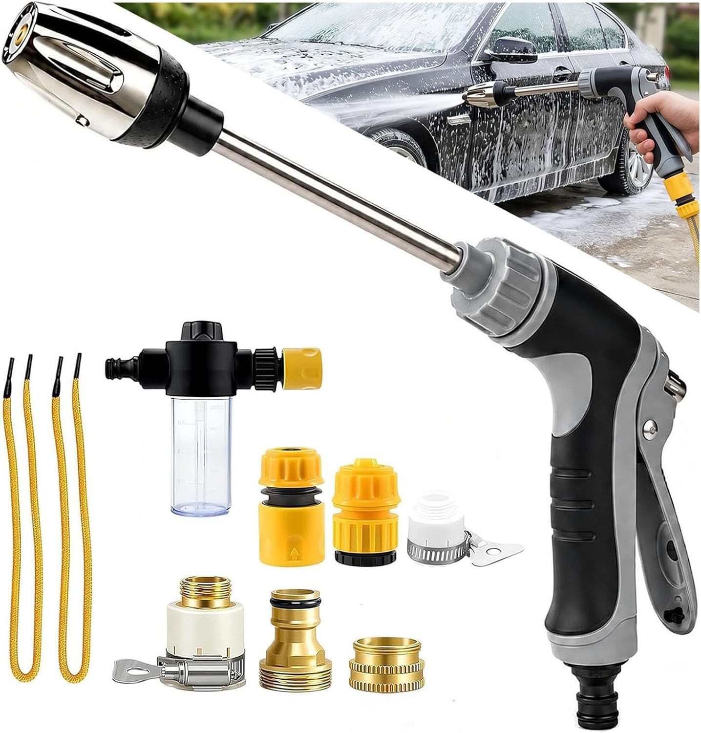 Pressure Washer with Stainless Steel Long Handle, 3 Adjustable Spray Modes, Suit