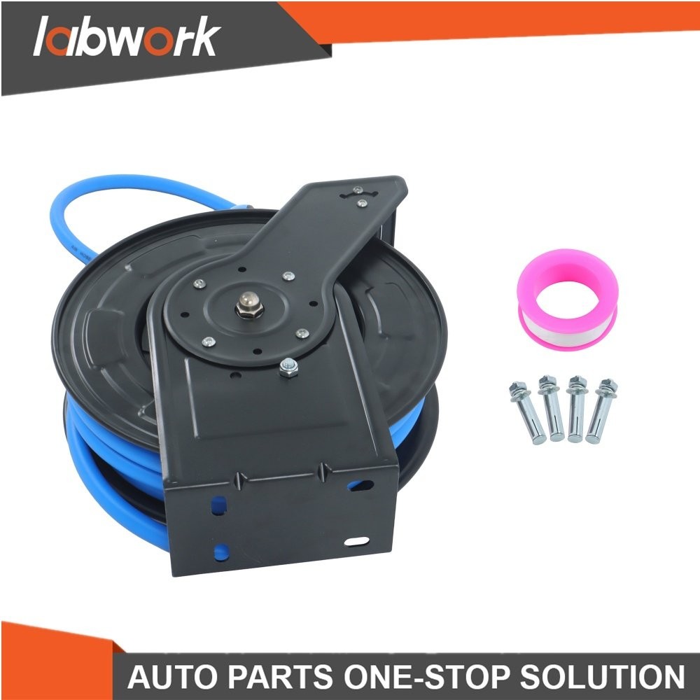 Labwork Double Arm Hose Reel With 1/2” x 50′ Premium Rubber Hose Retractable
