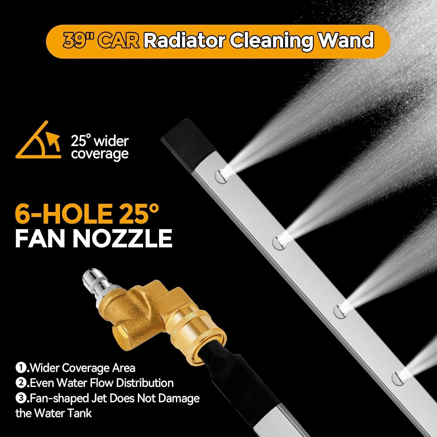 39” Portable Car Radiator Cleaning Wand With 25° Fan Nozzle for Power washer
