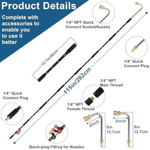 Upgraded Pressure Washer Extension Wand,Up to 115in,4000 PSI Gutter Cleaner