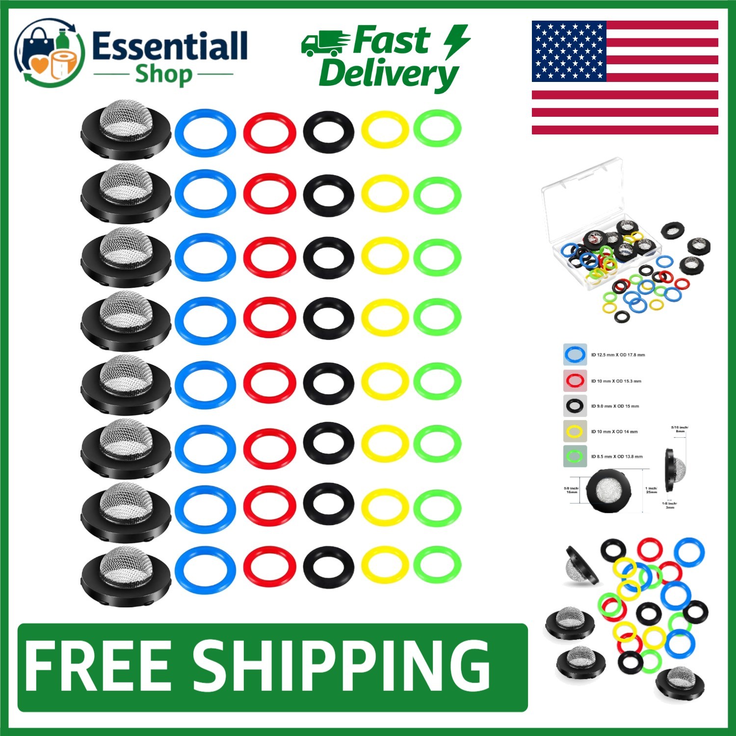 Versatile 48-Piece O-Ring Set with Stainless Steel Filters for Power Washers