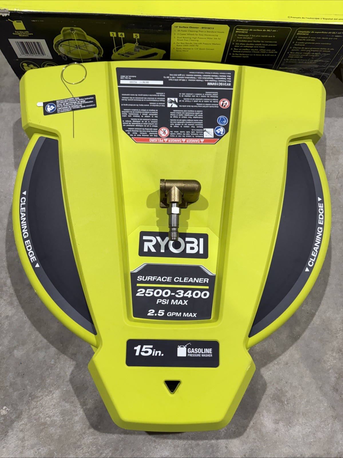 RYOBI 15 in. 3400 PSI Gas Pressure Washer Surface Cleaner with Caster Wheels