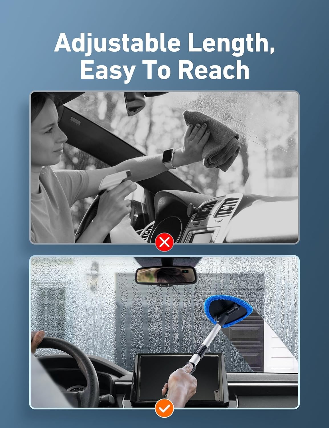 21″ Windshield Cleaner Tool Car Interior Detailing Cleaning Kit with Extendable