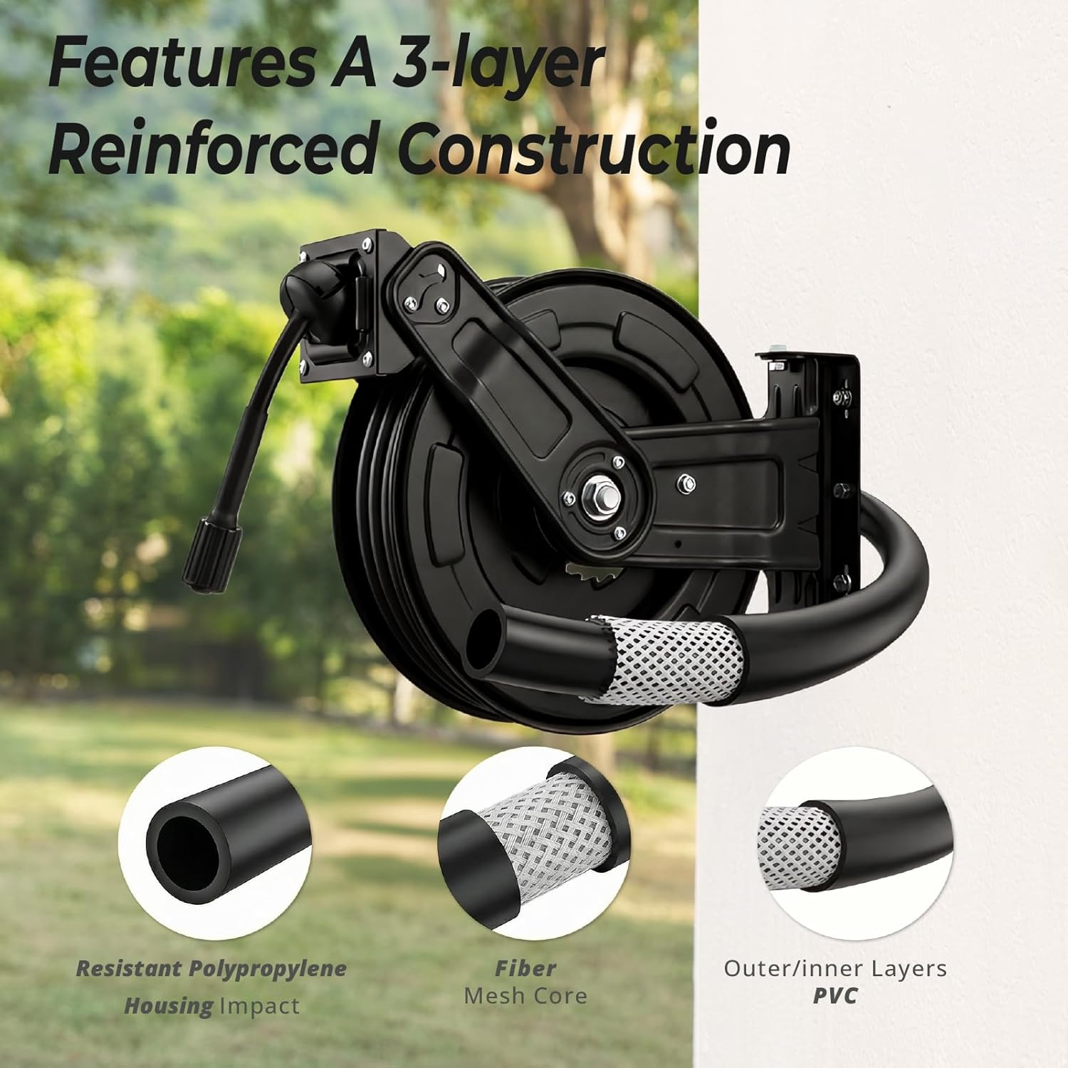 Pressure Washer Hose Reel, 65 Ft X 1/4 Inch Retractable Power Washer Hose Reel,