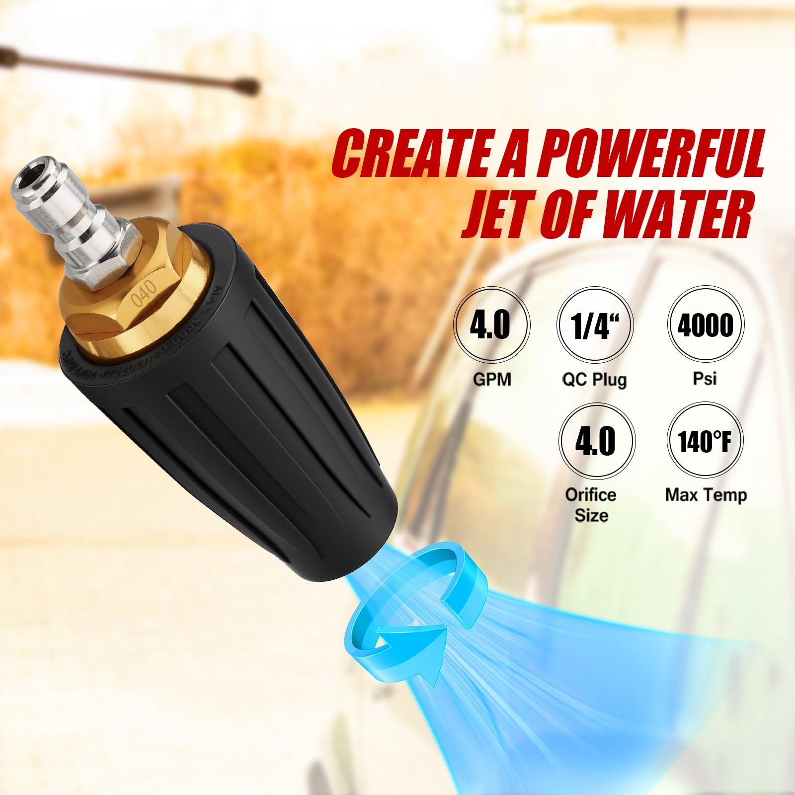 Pressure Washer Tips Turbo Nozzle Pressure Washer 4000 PSI Max Rotating Press…