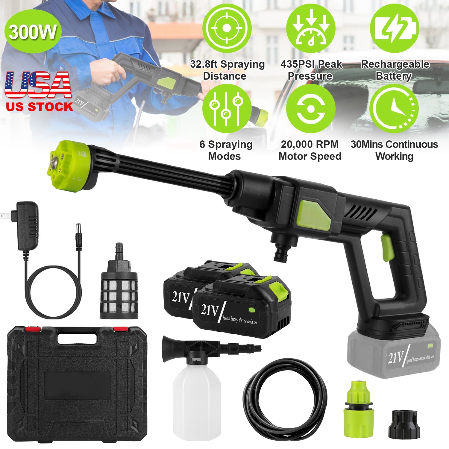 6 in 1 Spraying Nozzle Cordless Handheld Pressure Washer Filter Battery Powered