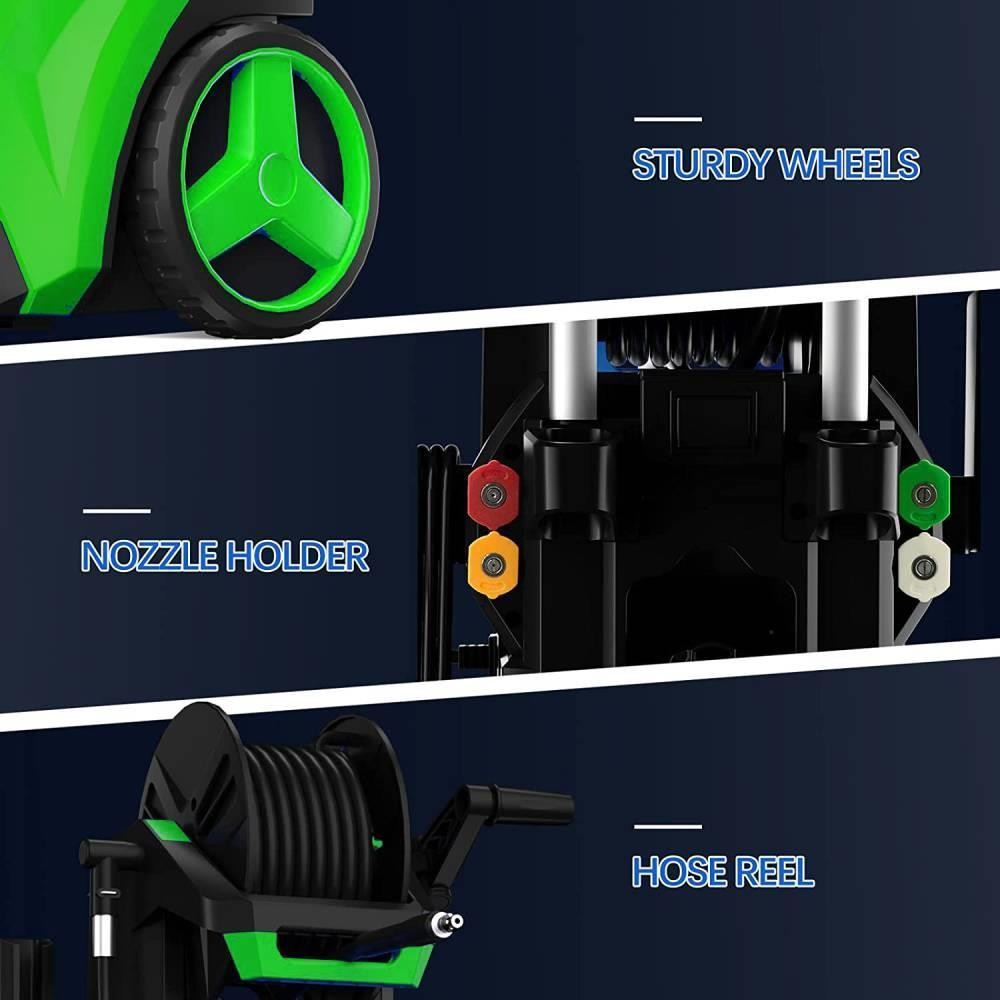 3800 PSI 2.8GPM Electric High Pressure Washer with 4 Nozzles and Hose Reel