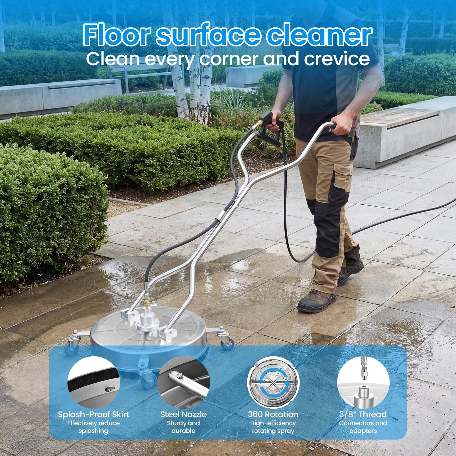 24″ Stainless Steel Commercial Dual Handle Power Washer Surface Cleaner 4000PSI