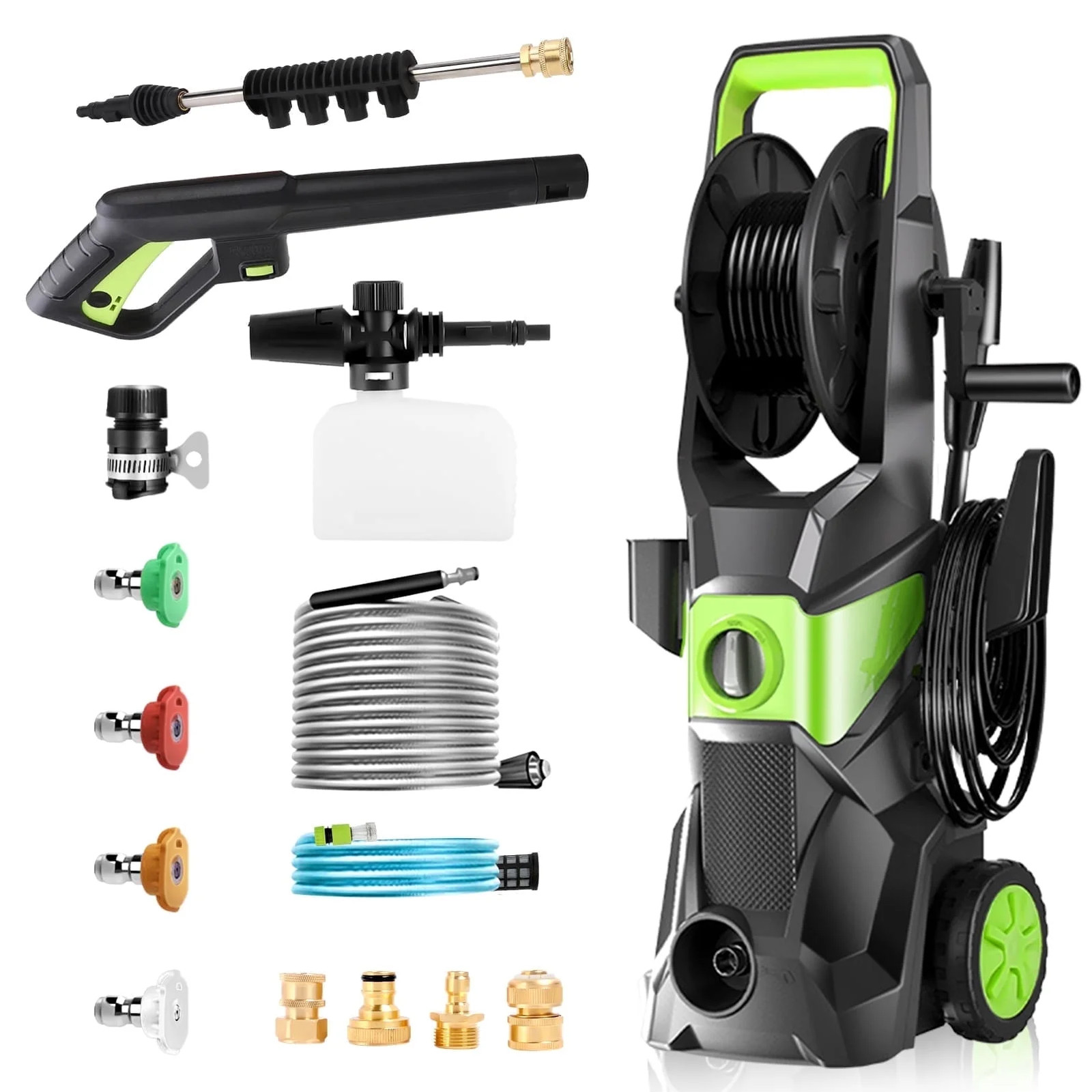 Tebru 2.4 GPM Power Washer Machine with Hose Reel, 32FT Hose