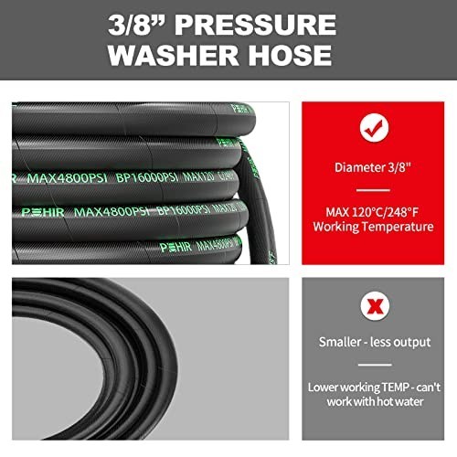 Pressure Washer Hose 100 ft 3/8 Inch Hot Cold Water 4800 PSI Quick Connect