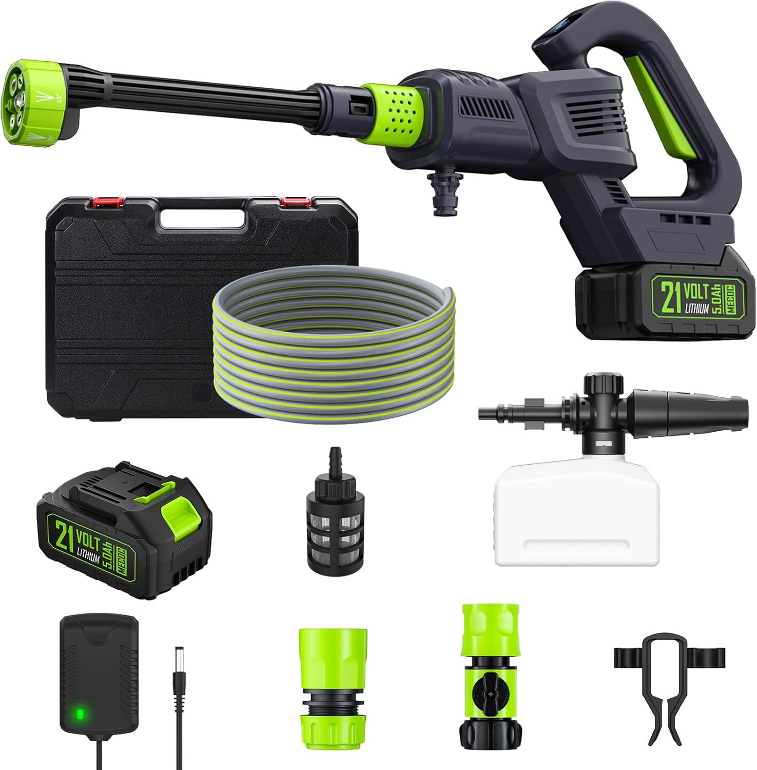 MECOC 6 in 1 Cordless Power Washer Max 970 PSI Portable Pressure 2 Batteries 21V