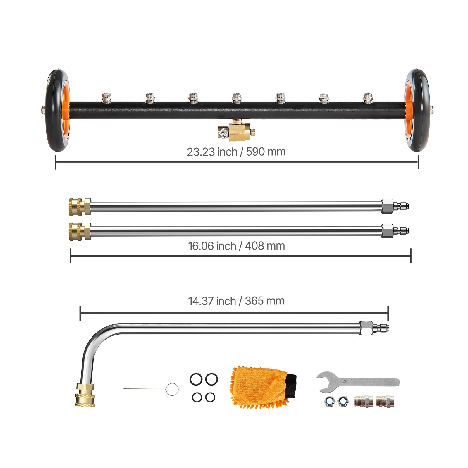 24″ Pressure Washer Undercarriage Cleaner with 2 Wheels 2 Extended Wands