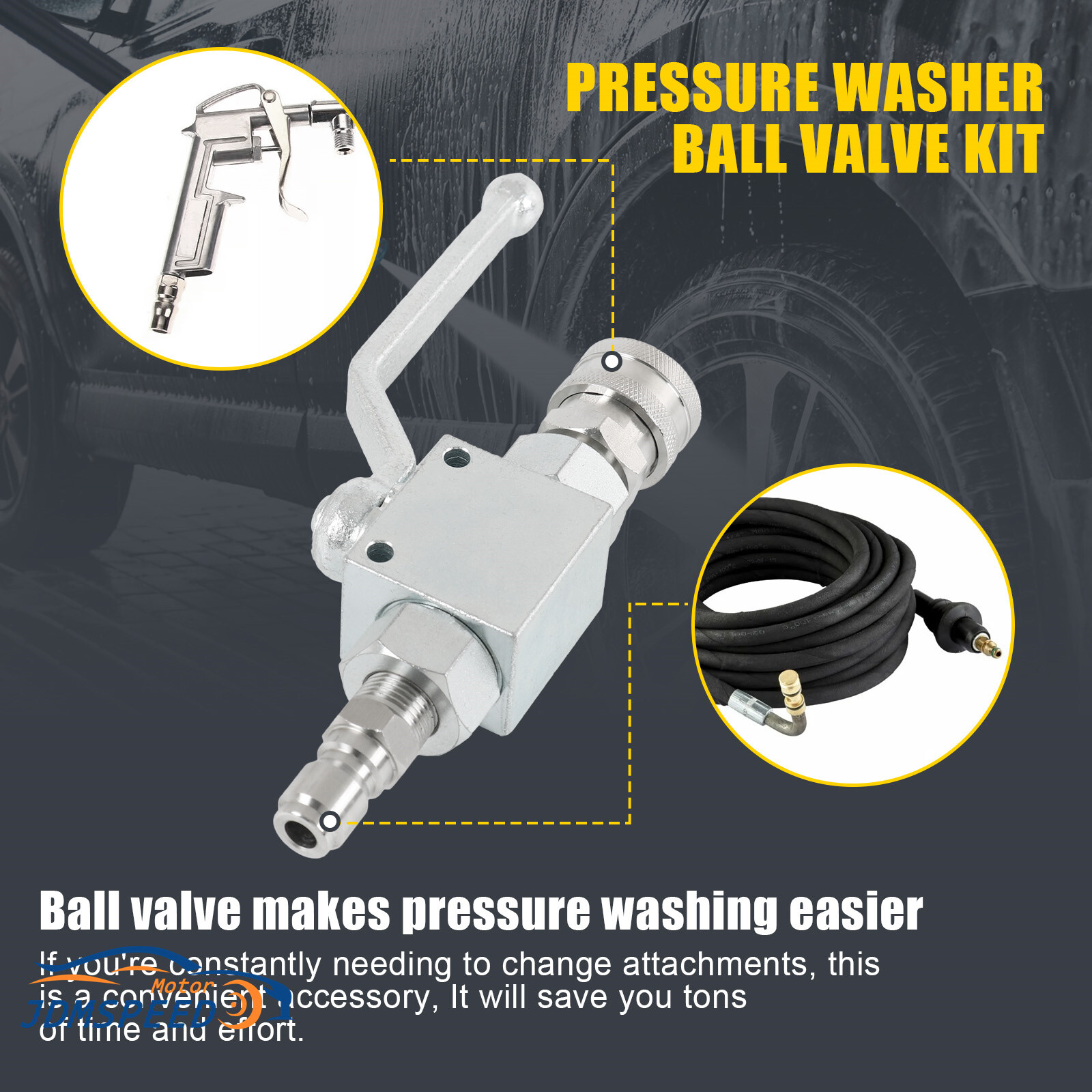 NEW Steel High Pressure Washer Ball Valve Kit 3/8 Inch Quick Connect 4500 PSI