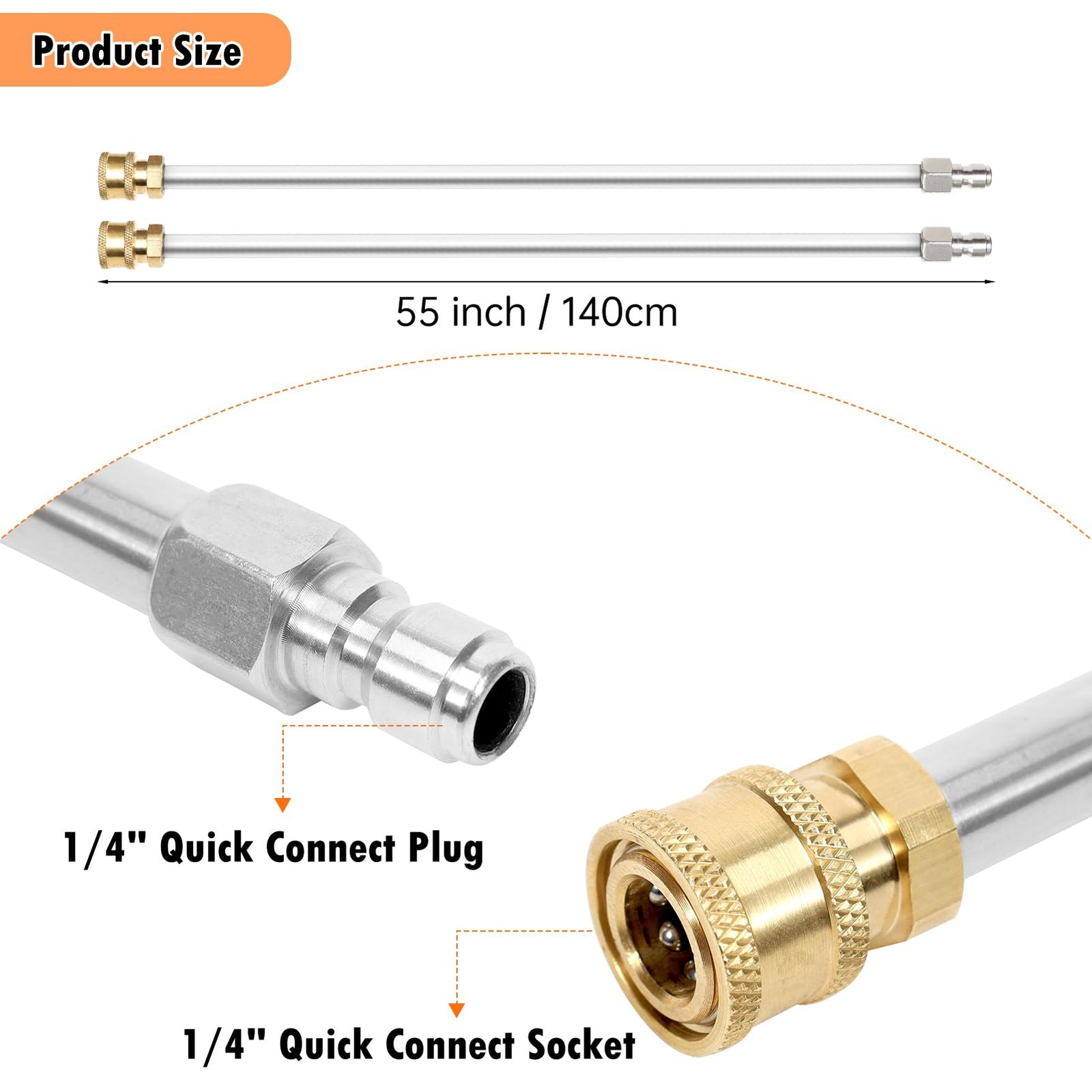 80 Inch Pressure Washer Wand Extension Stainless Steel Power Lance Spray with