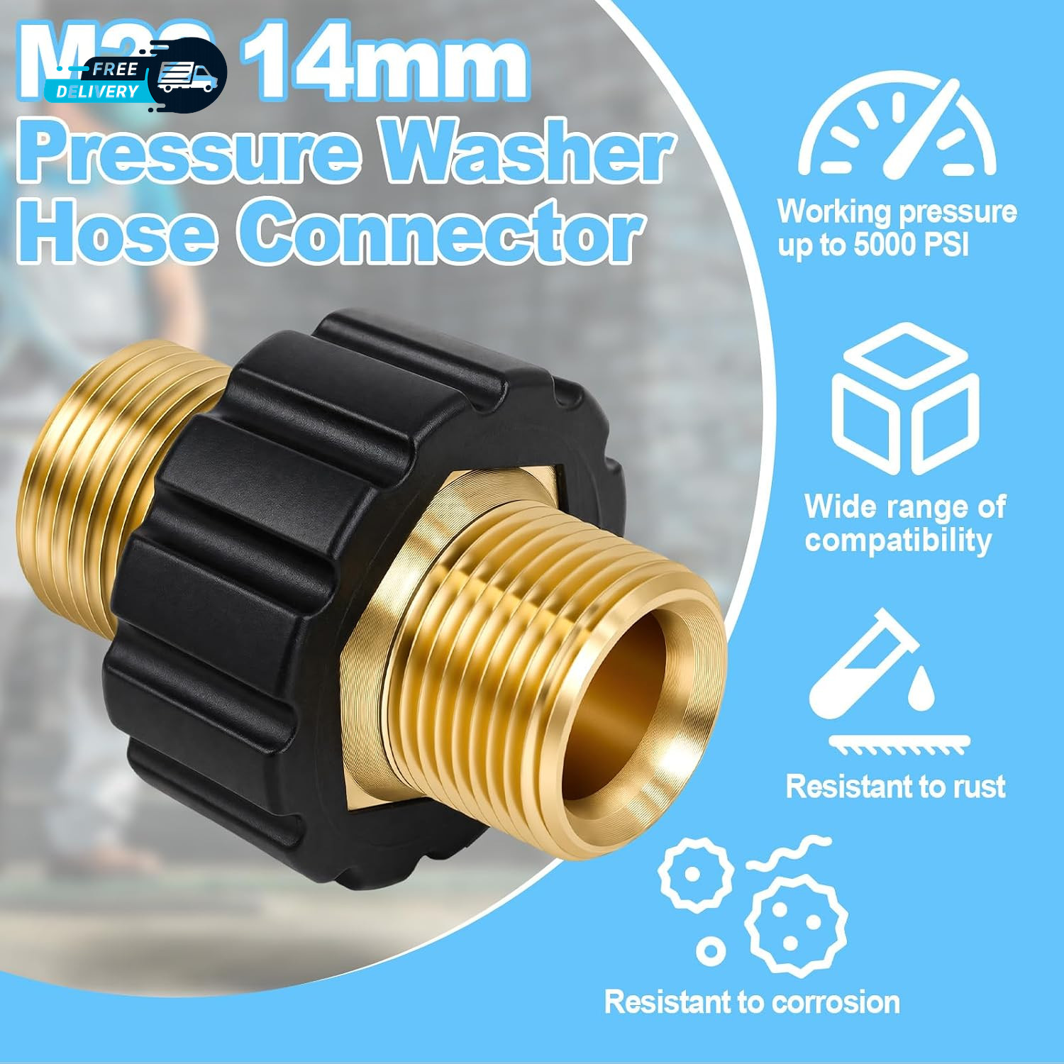 M22 14Mm Pressure Washer Hose Connector M22-14Mm Male-To-Male Adapte