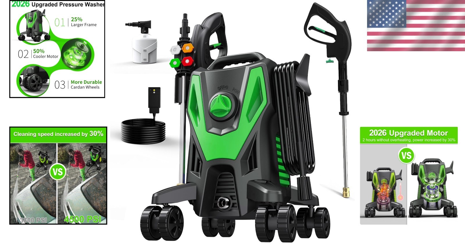 Eco-Friendly 5000 PSI Pressure Washer with 4 Quick Connect Nozzles & Foam Cannon