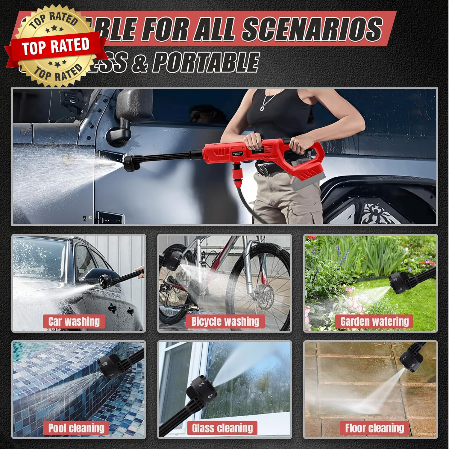 Cordless Power Washer for Milwaukee M18 Battery, 21000RPM Portable Washer with 6