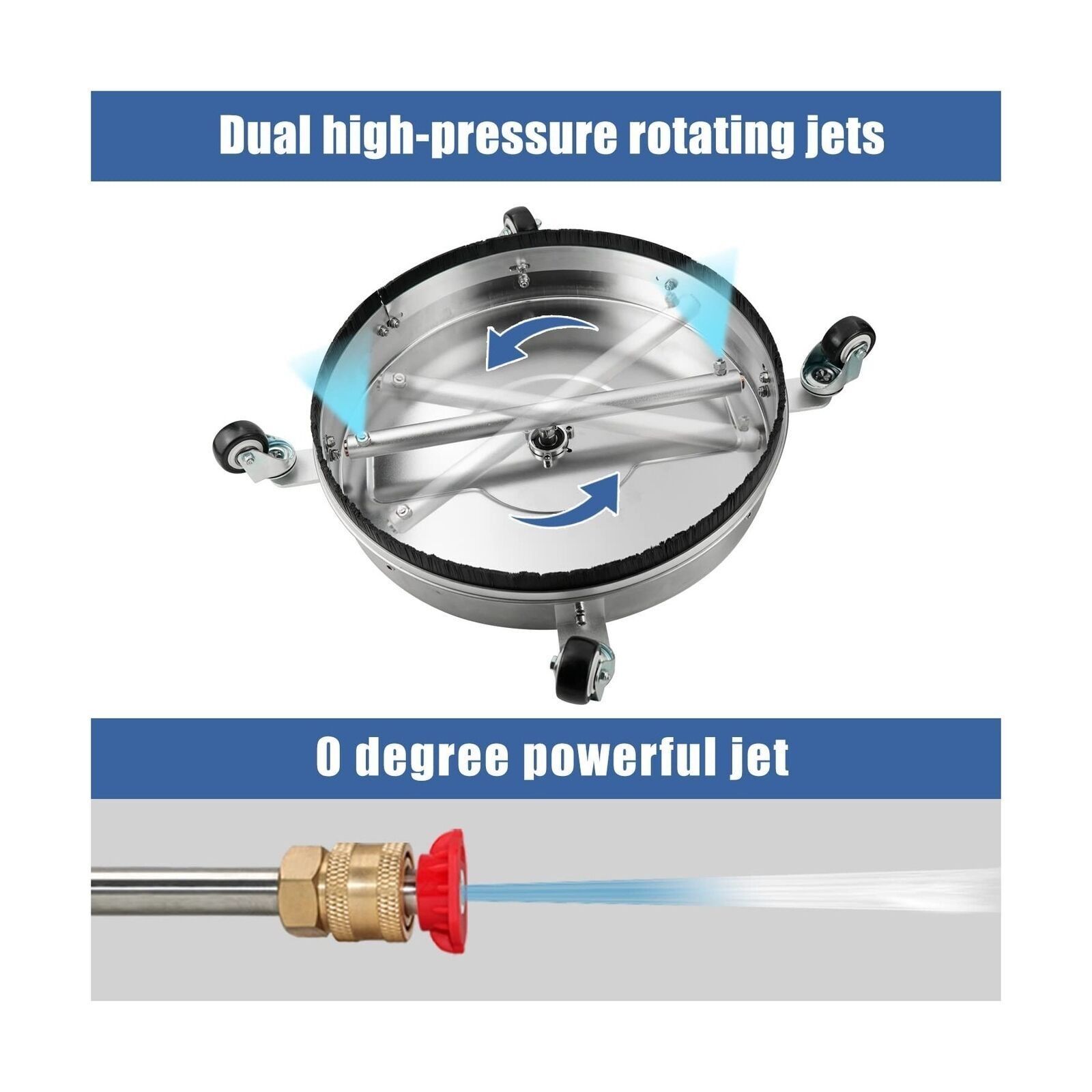 17″ Pressure Washer Surface Cleaner with 4 Wheels, 1/4″ Quick Plug