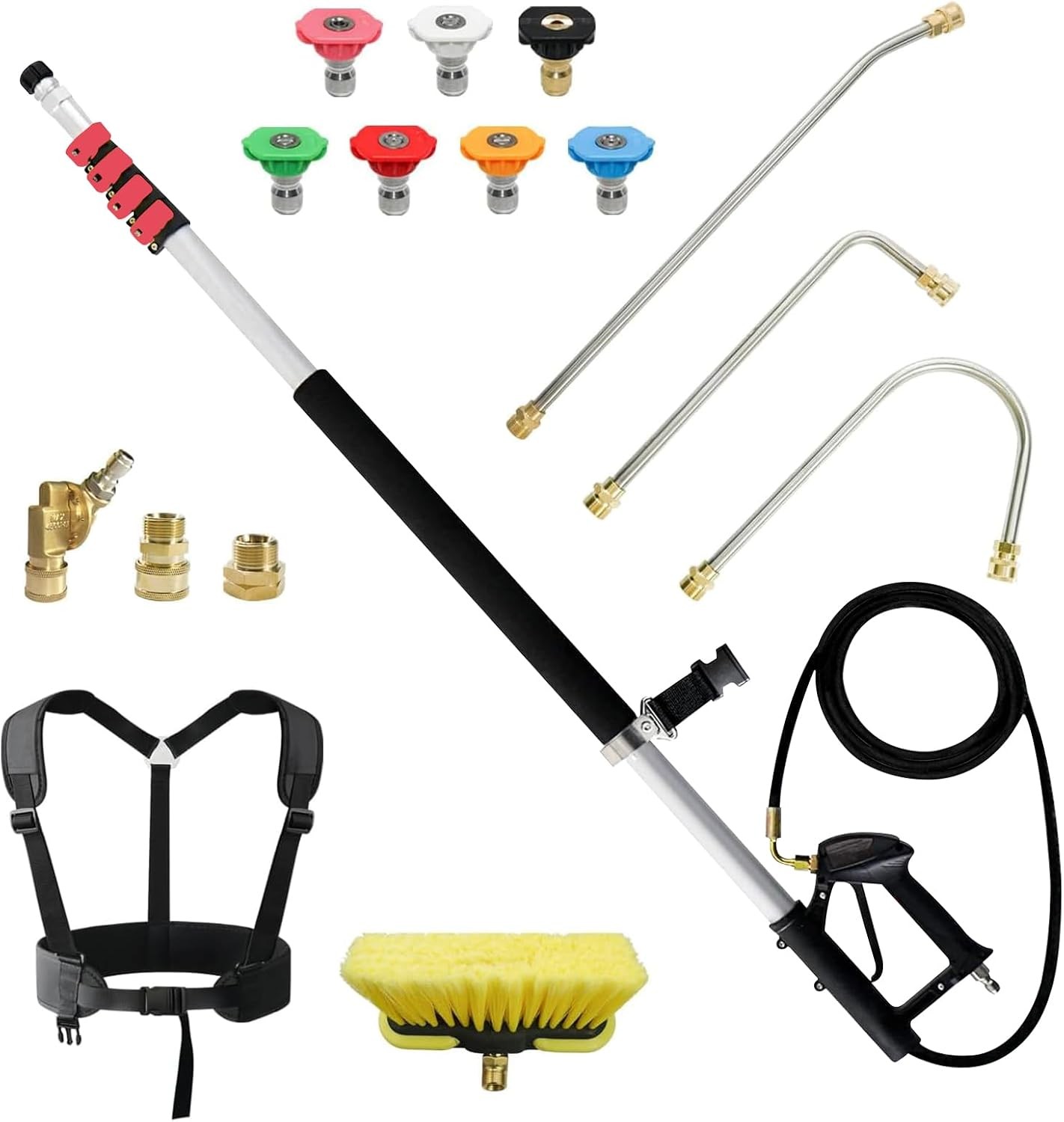 24 FT Telescoping Pressure Washer Wand with Pressure Washer Extension Wand,Brush