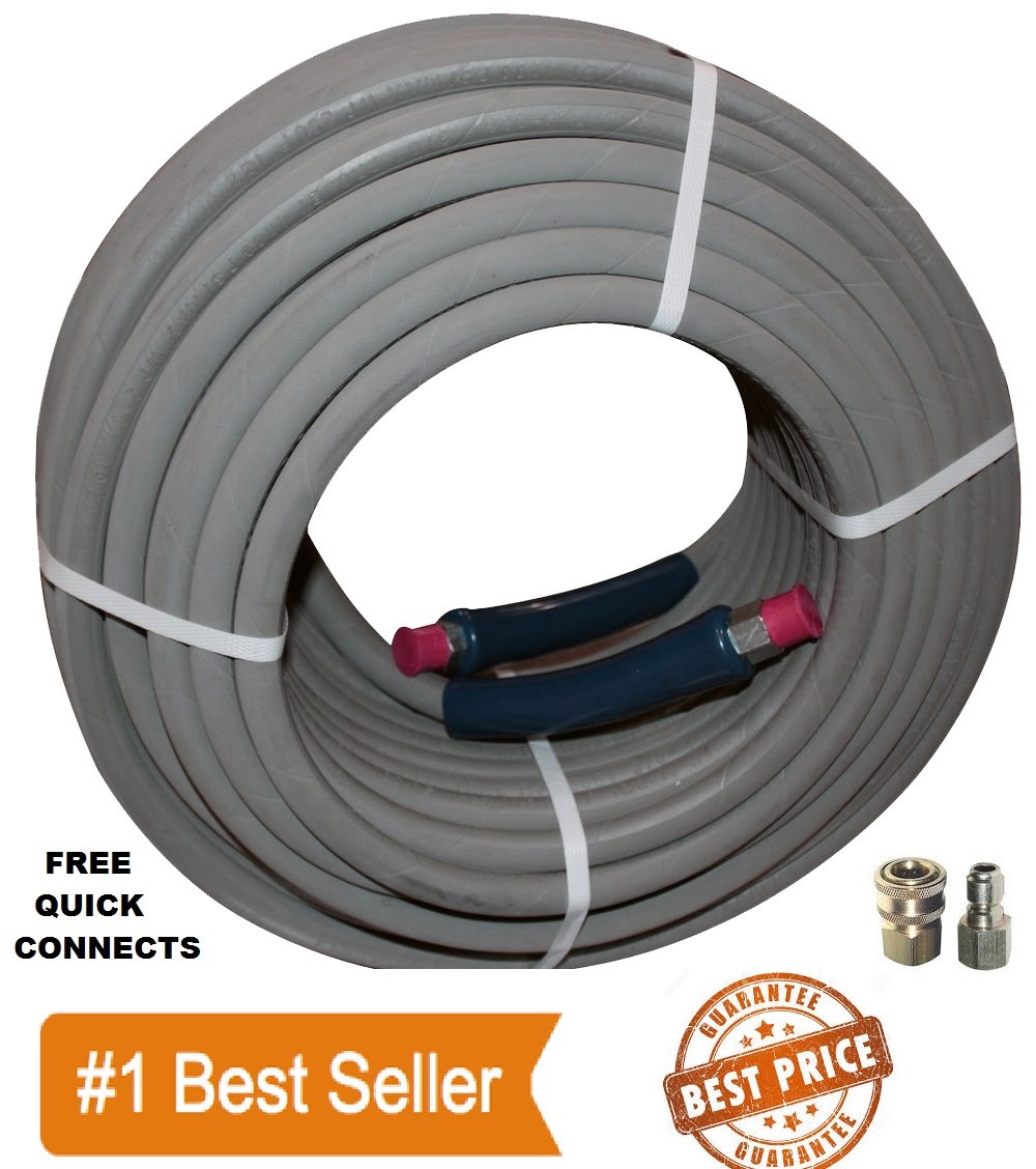 Pressure Washer Parts 100 ft foot 3/8″ Gray Non-Marking 4000psi Pressure Hose QC