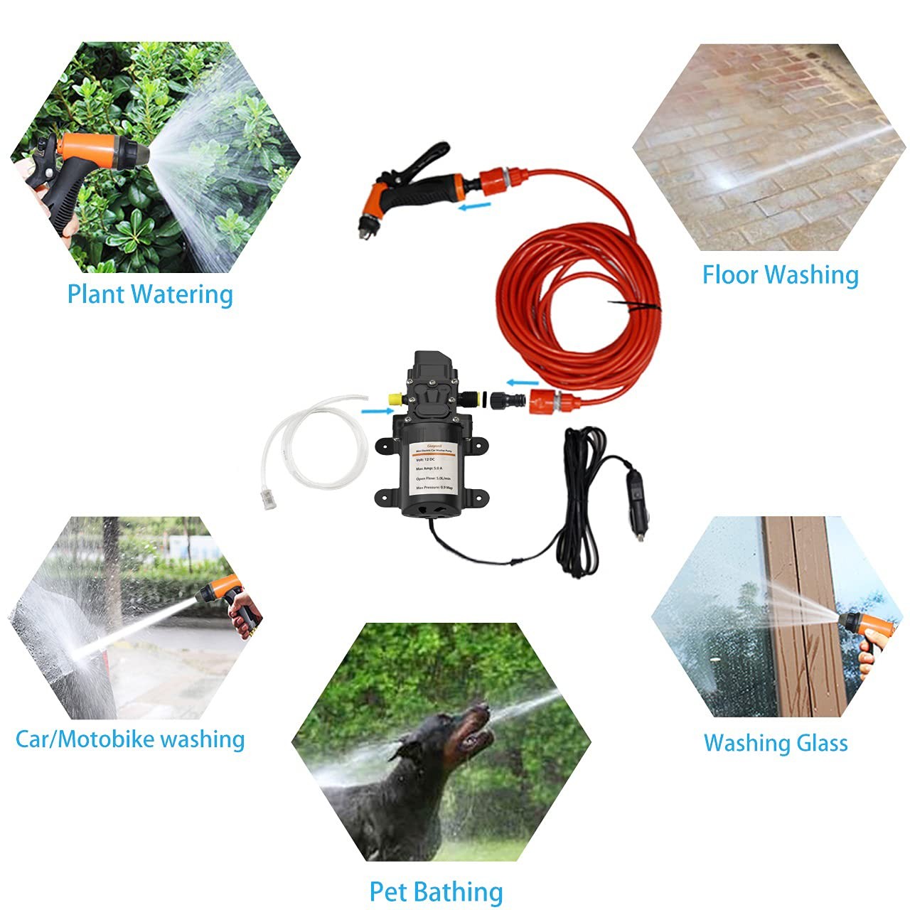 Bomba Agua Presión 12V 100W Portátil Kit Lavado Carro Riego Jardines RV Pressure