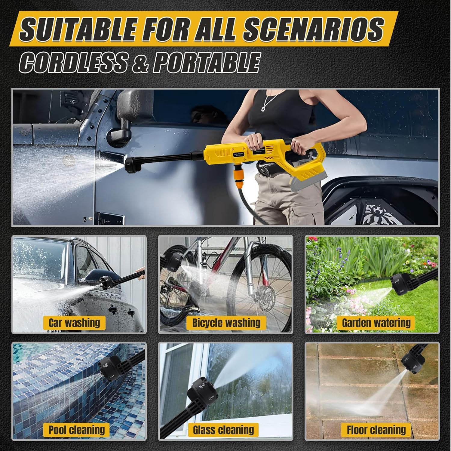 Cordless Portable Cleaning Tool Compatible with Dewalt 20V Battery, 800 PSI Brus