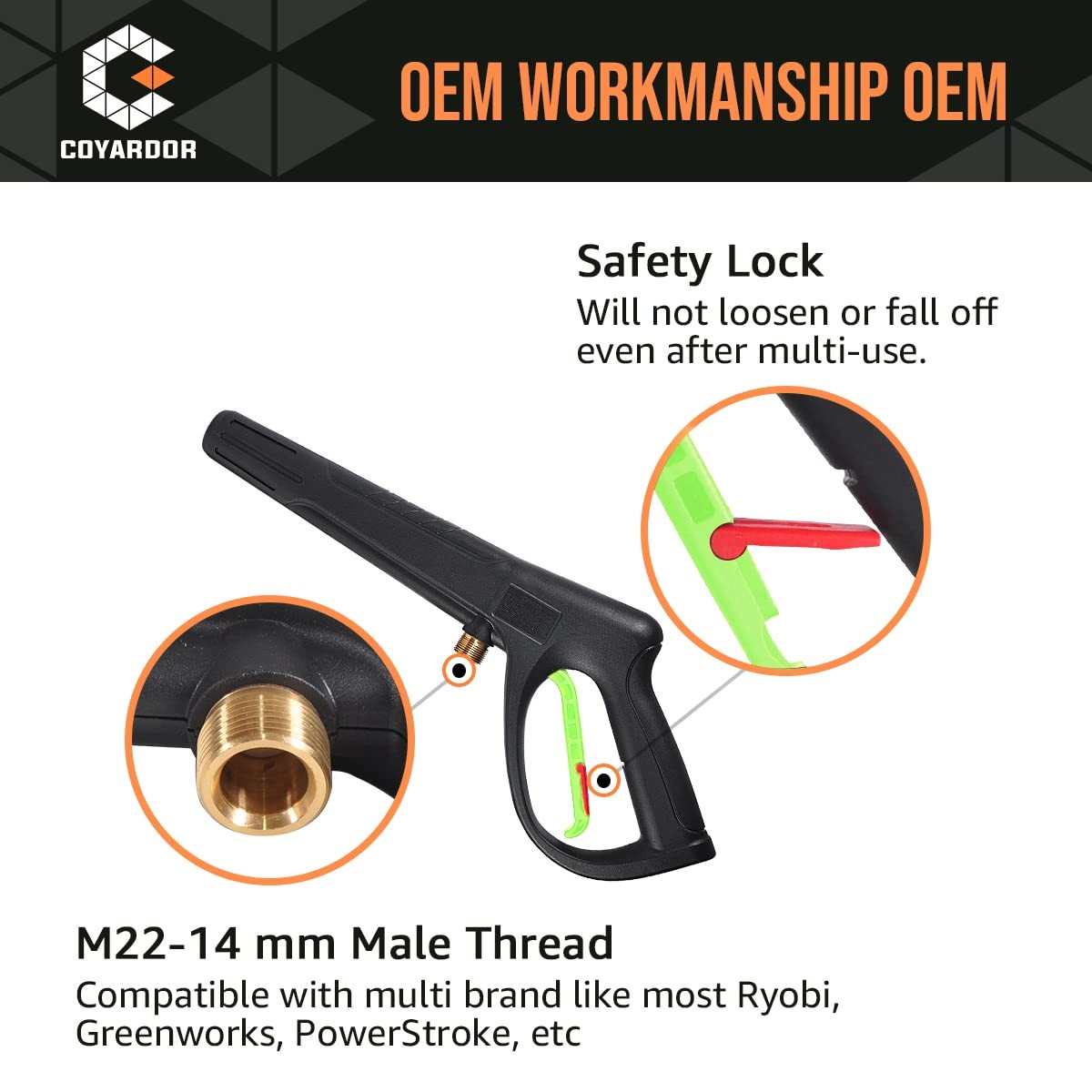 coyardor Pressure Washer Gun with Extension Wand & 5 Spray Nozzle Tips, M2214…