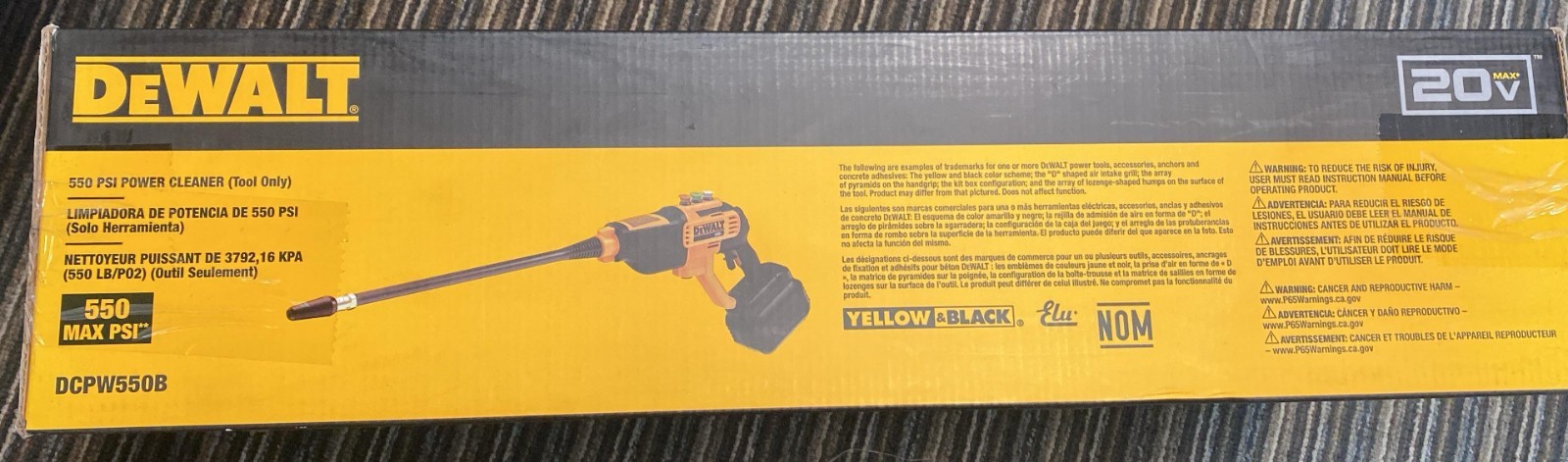 DEWALT 20V MAX 550 PSI Cordless Pressure Washer Tool Only DCPW550B