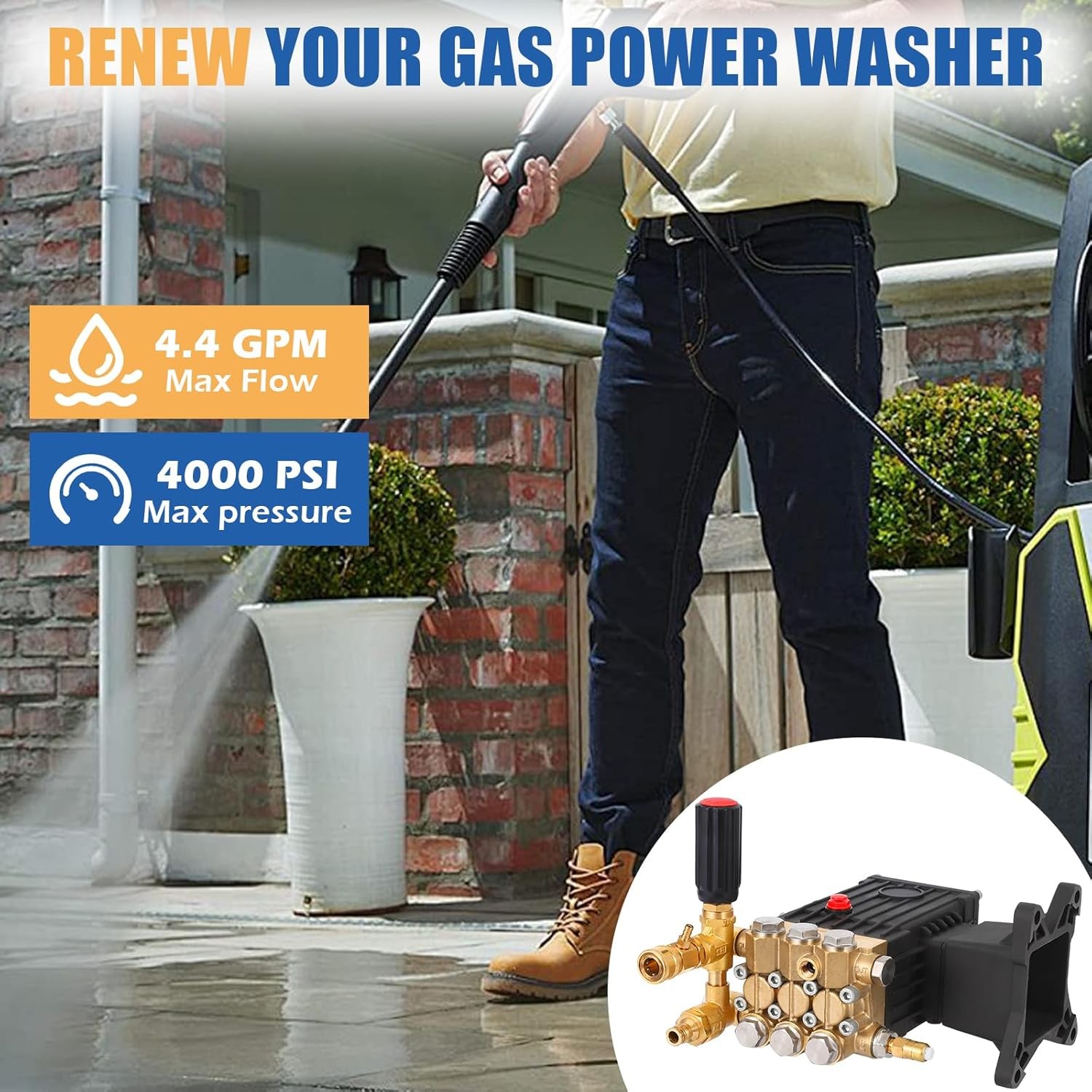 4000 PSI Pressure Power Washer Pump 4.0 GPM 1″ Hollow Shaft Water Pump New