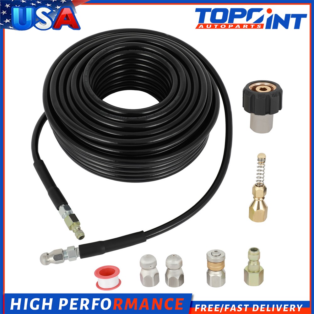 100FT Sewer Jetter Kit for Pressure Washer Hose 5800PSI 1/4 Inch
