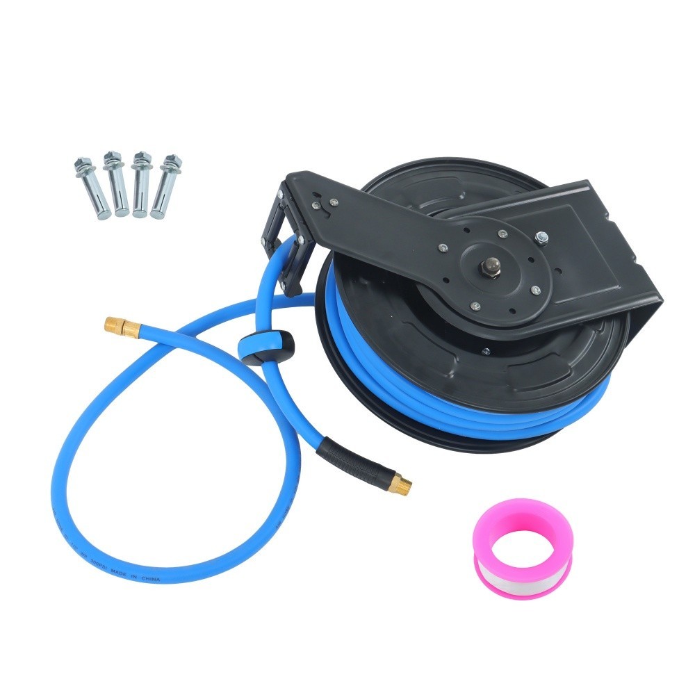 Retractable Hose Reel 1/2 Inch x 50Ft Auto Rewind Hose-Reel W/ Rubber Hose