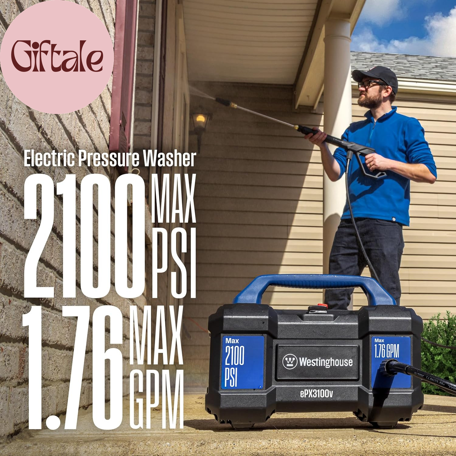 Epx3100V Electric Pressure Washer, 2100 Max PSI 1.76 Max GPM, Built-In Carry Han
