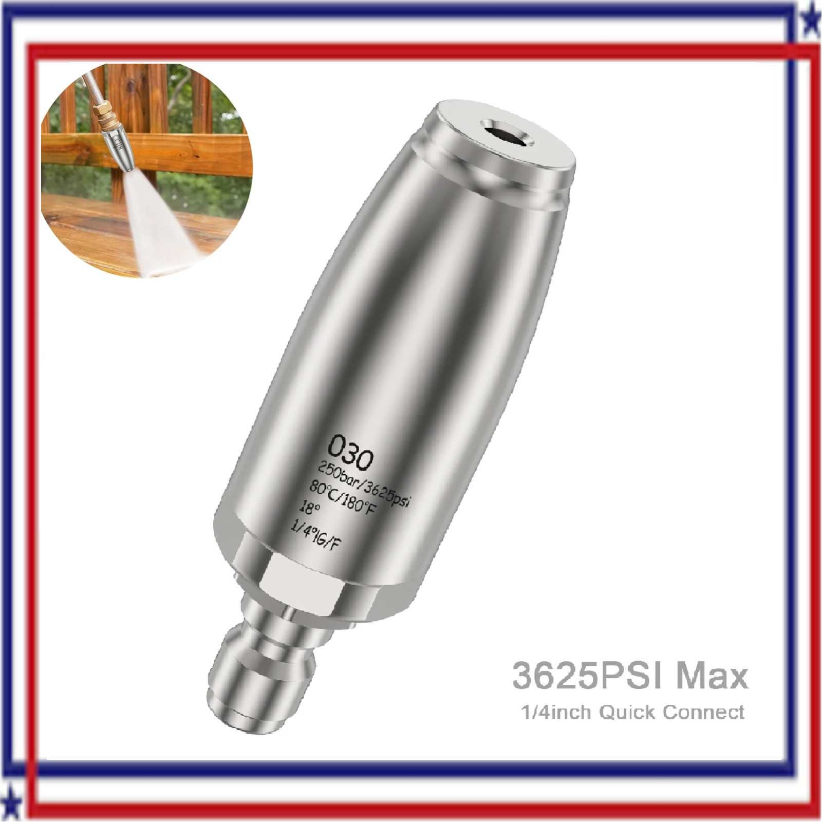 High Pressure Washer 3600PSI Rotating Turbo Nozzle Spray Tip 3.0 GPM 1/4” Quick