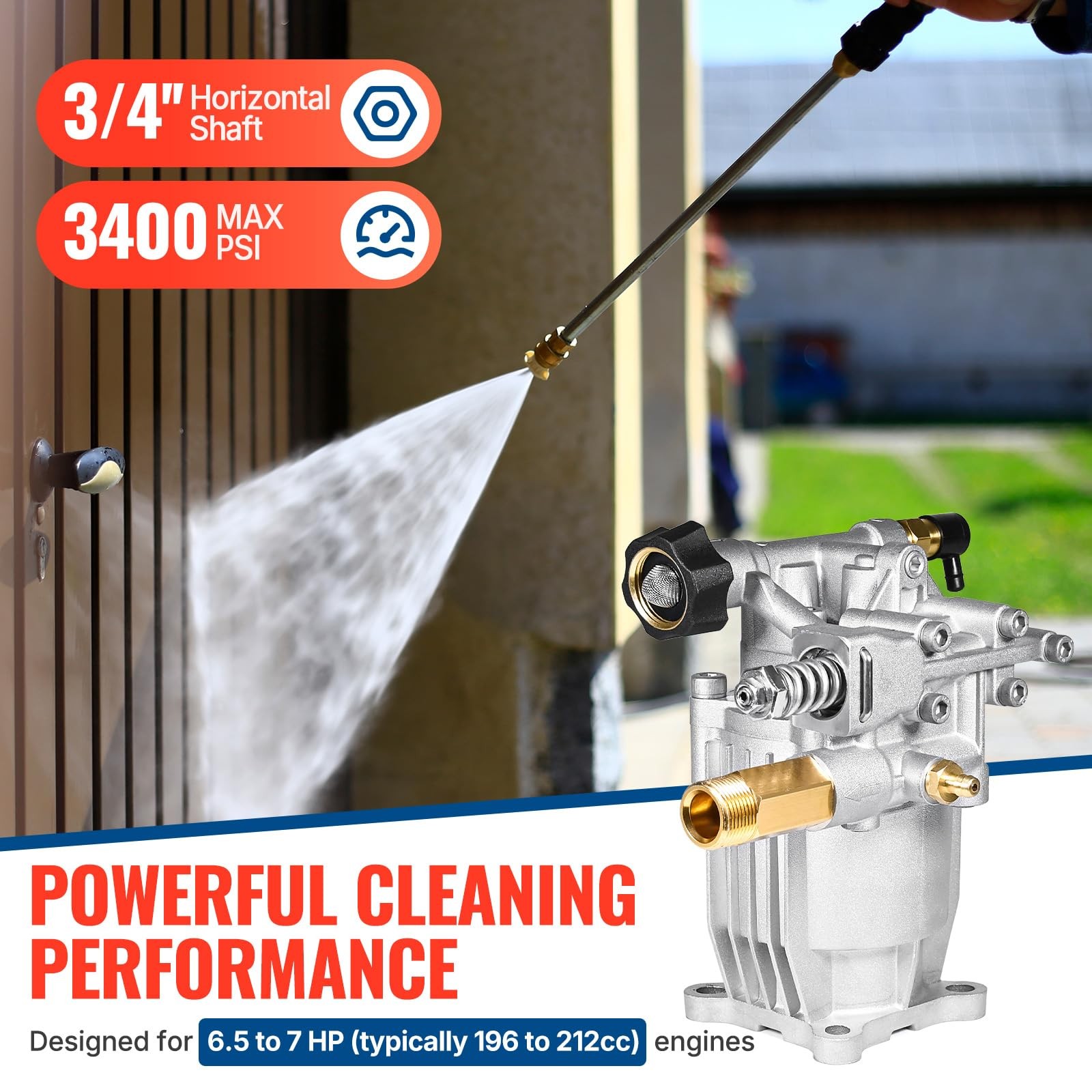 YAMATIC 3/4″ Shaft Horizontal Pressure Washer Pump 3400 PSI 2.5 GPM Replaceme…