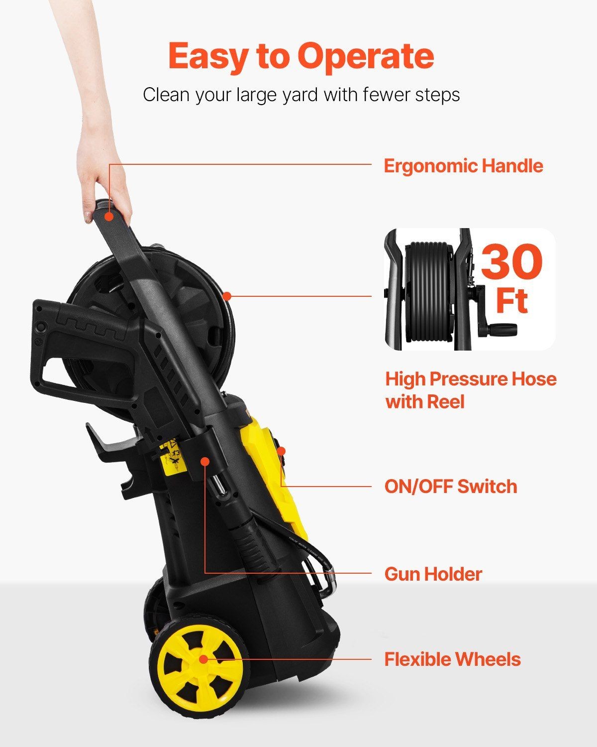 2000 PSI 1.76 GPM 30ft Hose Electric Pressure Washer & Foam Cannon