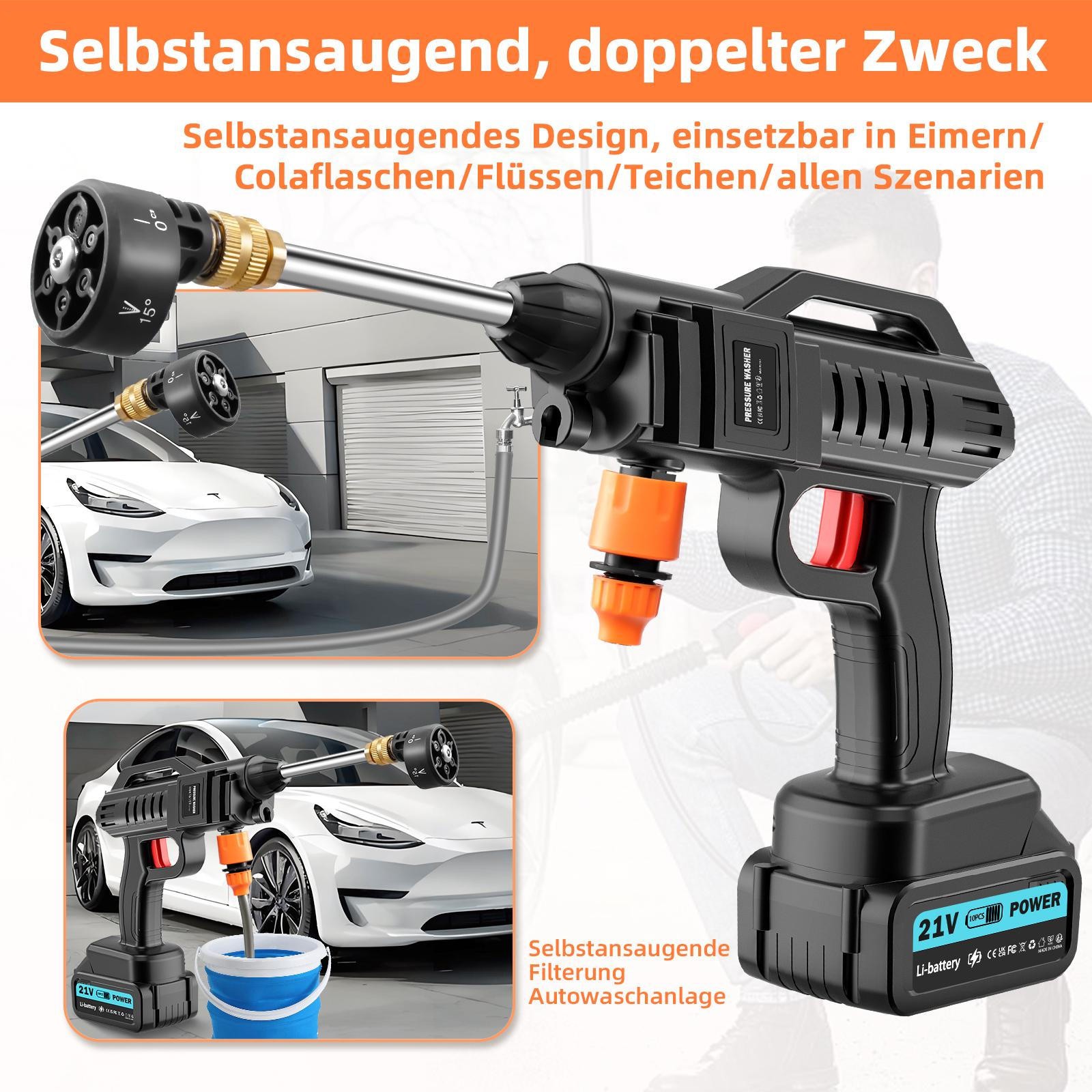 Portable Cordless Electric High Pressure Water Spray Gun Car Washer Cleaner Tool