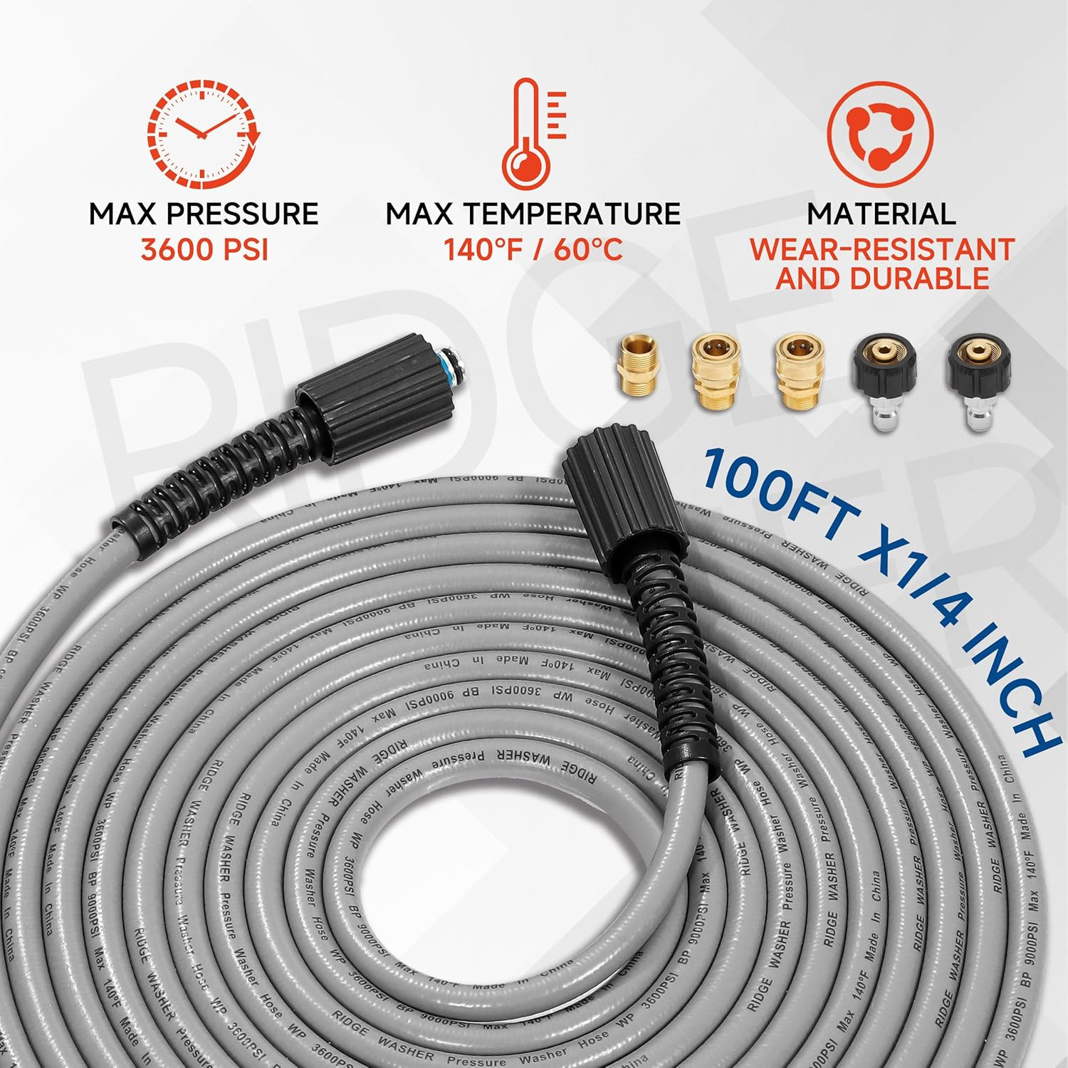 Pressure Washer Hose 100FT, 1/4 Inch Power Washer Hose with M22 14 Fitting, Kink