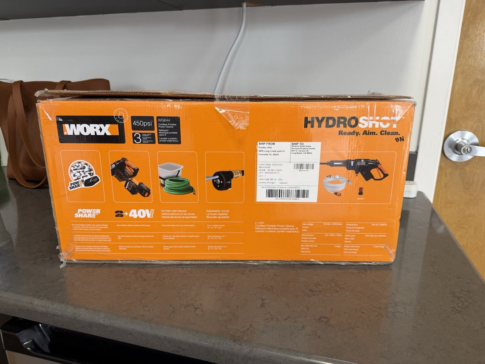 WORX HydroShot WG644 40V Cordless Power Cleaner, Adjustable Nozzle, 450 PSI