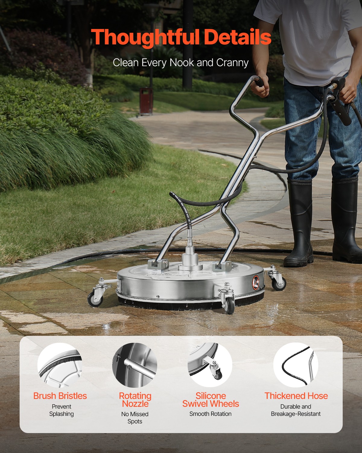 VEVOR 24″ Pressure Washer Surface Cleaner 4 Wheels Dual Handle 4000 Max PSI