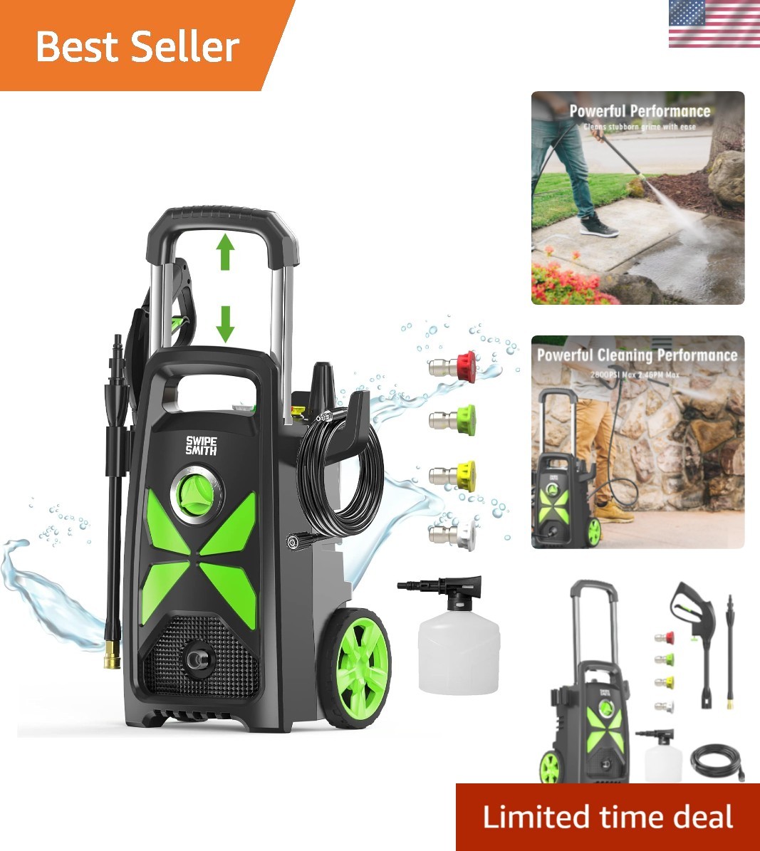 2800 PSI Electric Pressure Washer with Foam Cannon – Ideal for Cars and Patios